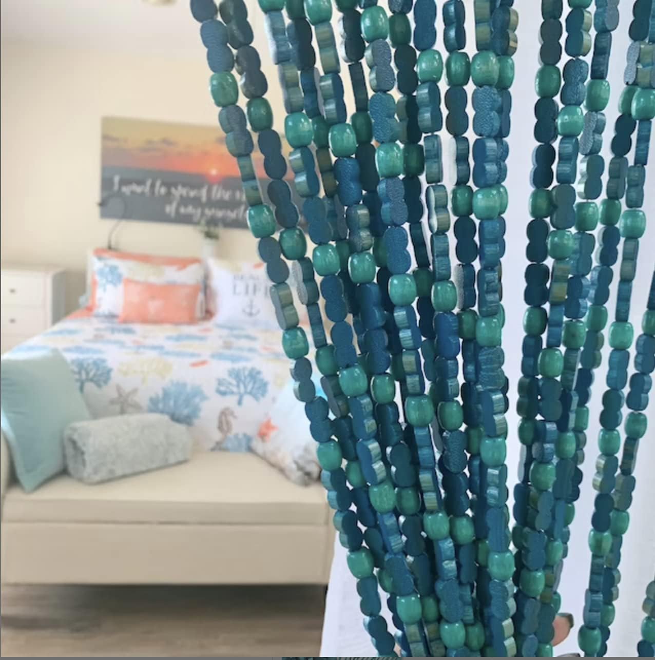 Wood and Bamboo Beaded Curtain 35.5" wide X 77" high - 45 Strands -SunshineBL