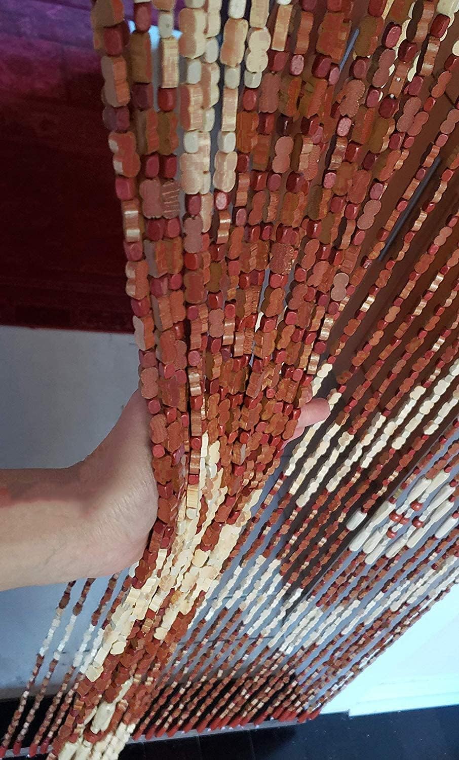 Wood and Bamboo Beaded Curtain 35.5" wide X 77" high - 45 Strands -Pride