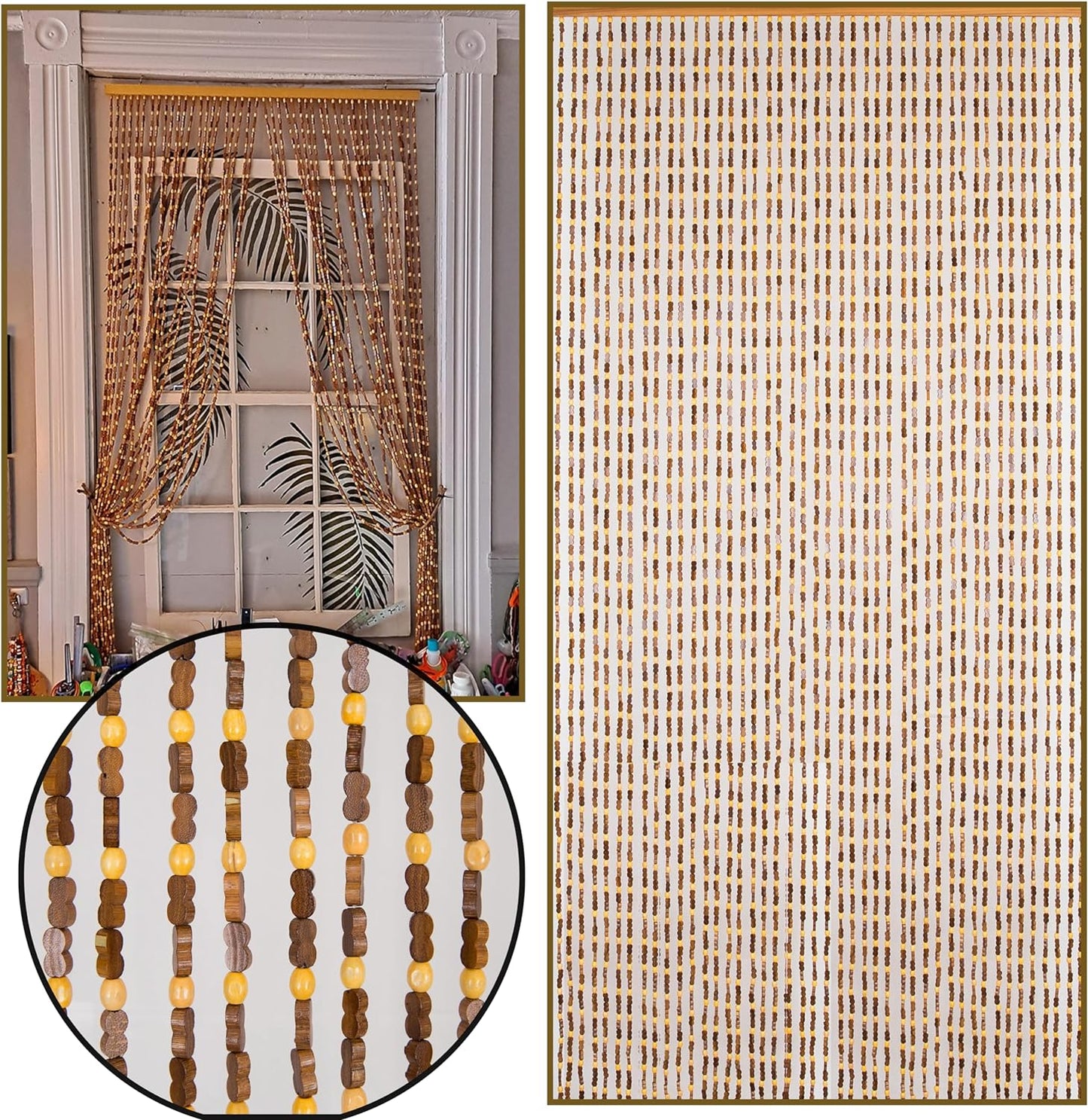 Wood and Bamboo Beaded Curtain 77" high -SunshineBr