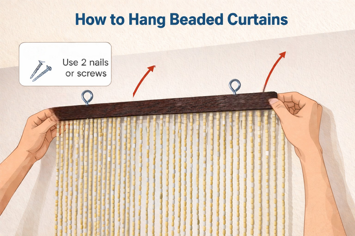 Bamboo Beaded Curtain 35.5" wide X 78" high-90 strands- Mushroom