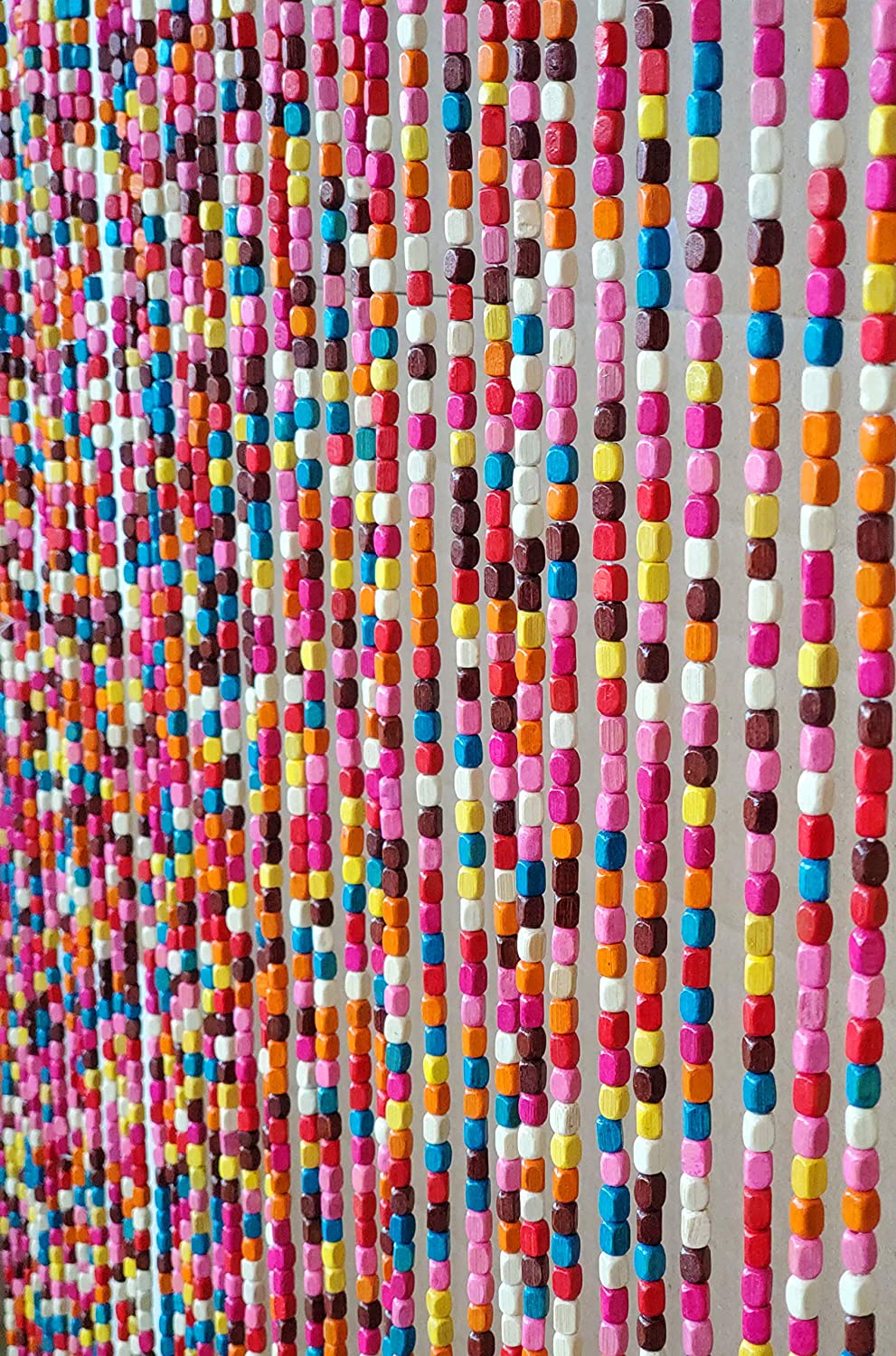 Wood Beaded Curtain 35.5" wide X 72" high - 52 Strands - Rainbow