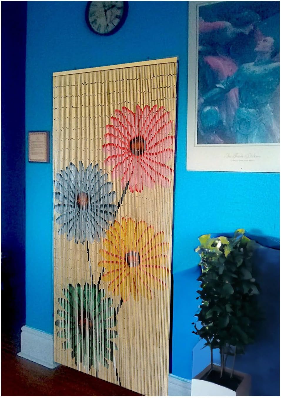 Bamboo Beaded Curtain 35.5" wide X 78" high-90 Strands-Flowers