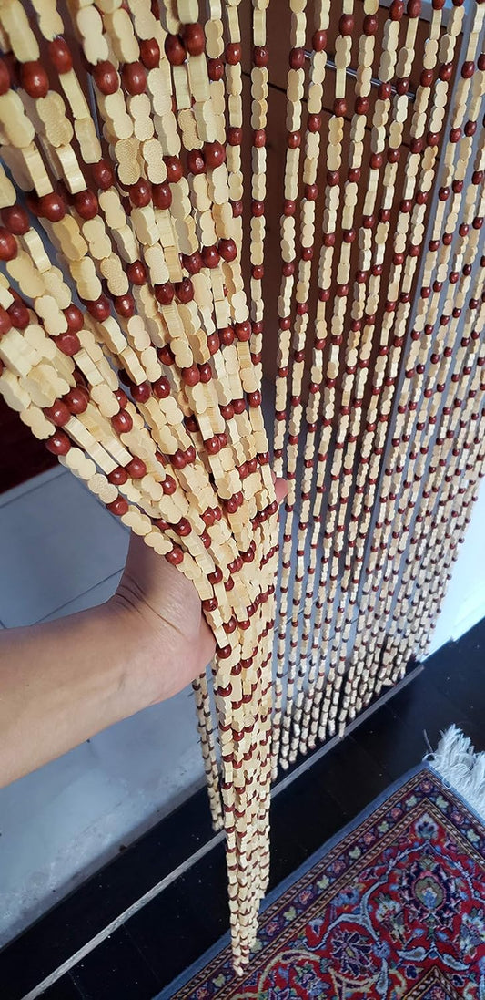 Wood and Bamboo Beaded Curtain 35.5" wide X 77" high - 45 Strands -Sunshine
