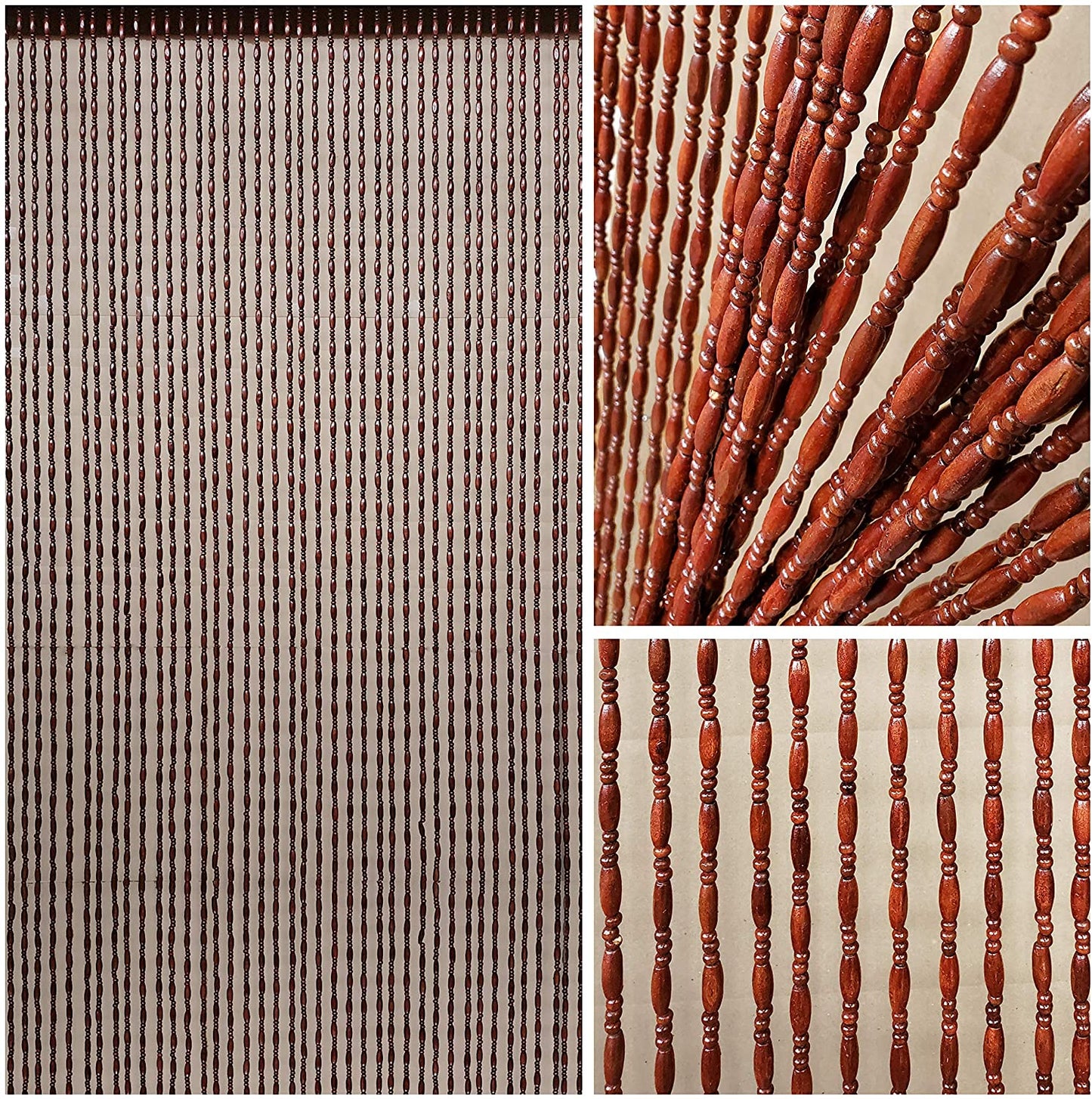 Wood and Bamboo Beaded Curtain 35.5" wide X 70" high - 45 Strands-Breeze