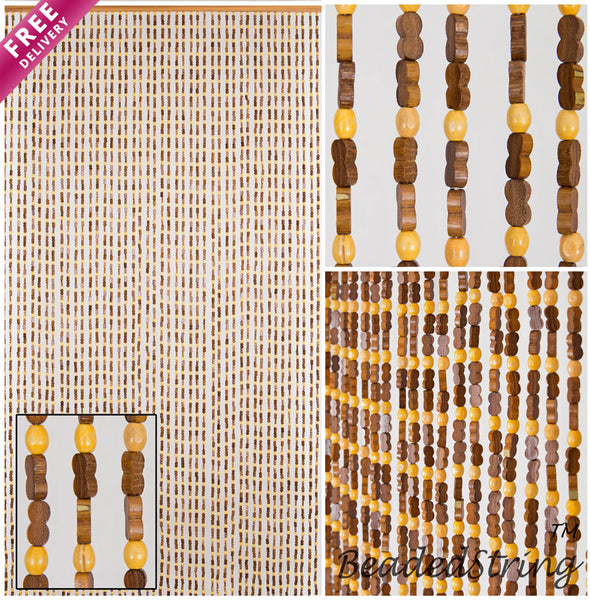 Wood and Bamboo Beaded Curtain 35.5" wide X 77" high - 45 Strands -SunshineBr