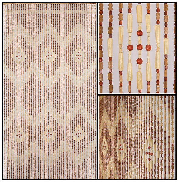 Wood and Bamboo Beaded Curtain 35.5" wide X 77" high - 45 Strands -Pride