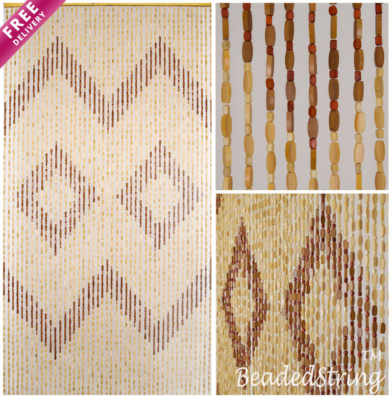 Wood and Bamboo Beaded Curtain 35.5" wide X 77" high - 45 Strands -Efa