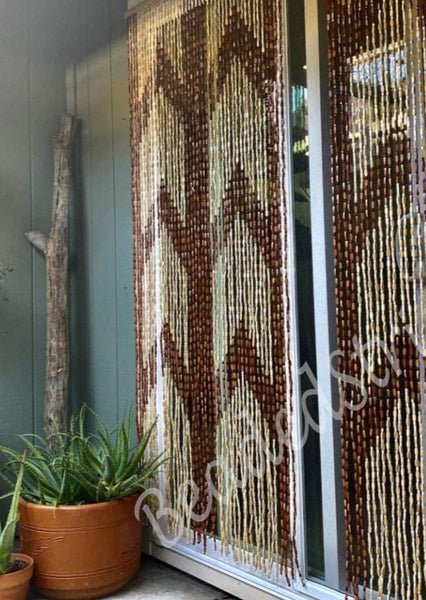 Wood and Bamboo Beaded Curtain 35.5" wide X 77" high - 45 Strands -Panna