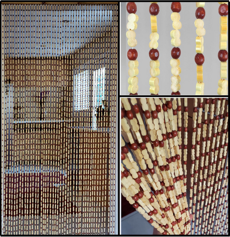 Wood and Bamboo Beaded Curtain 35.5" wide X 77" high - 45 Strands -Sunshine